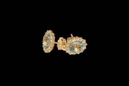 Pair of aquamarine and diamond cluster earrings, aquamarine approx 1.64 carats.