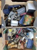 Two boxes with watches and collectables.