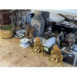 Collection of part teawares, wall brackets, blue and white Oriental vase, decorative pottery, glass,