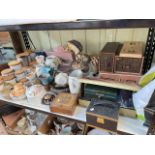 Collection of Portmerion lidded jars, costume jewellery, Tunbridge box, wooden boxes, etc.