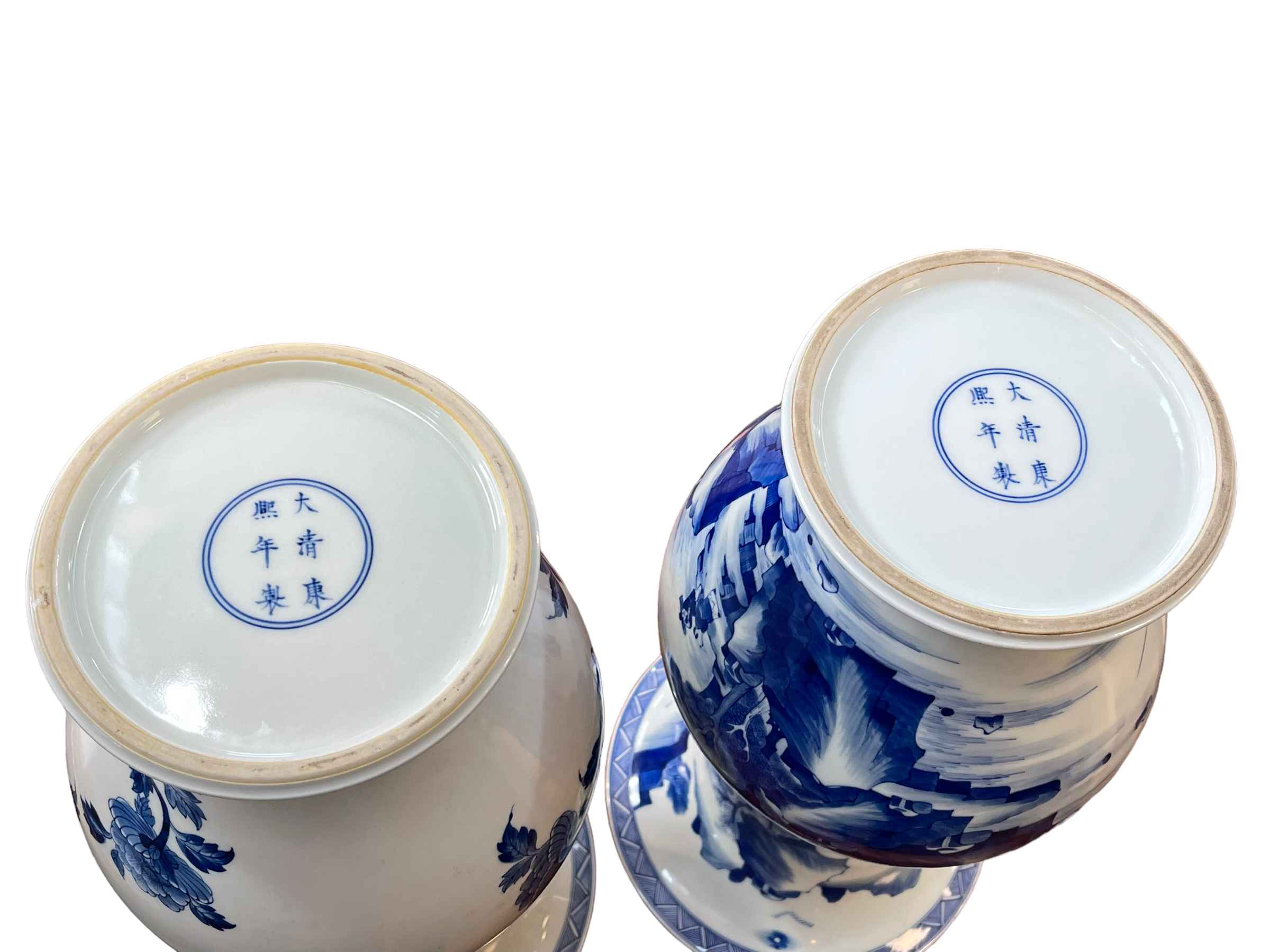 Two large Chinese blue and white vases with landscape and exotic bird decoration, 44cm. - Image 4 of 4