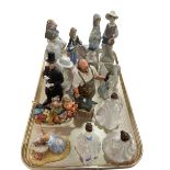 Tray lot with Nao, Lladro, Royal Doulton and other figures (17).