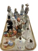 Tray lot with Nao, Lladro, Royal Doulton and other figures (17).