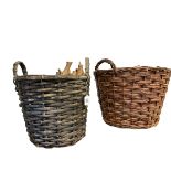 Two wicker handled baskets.