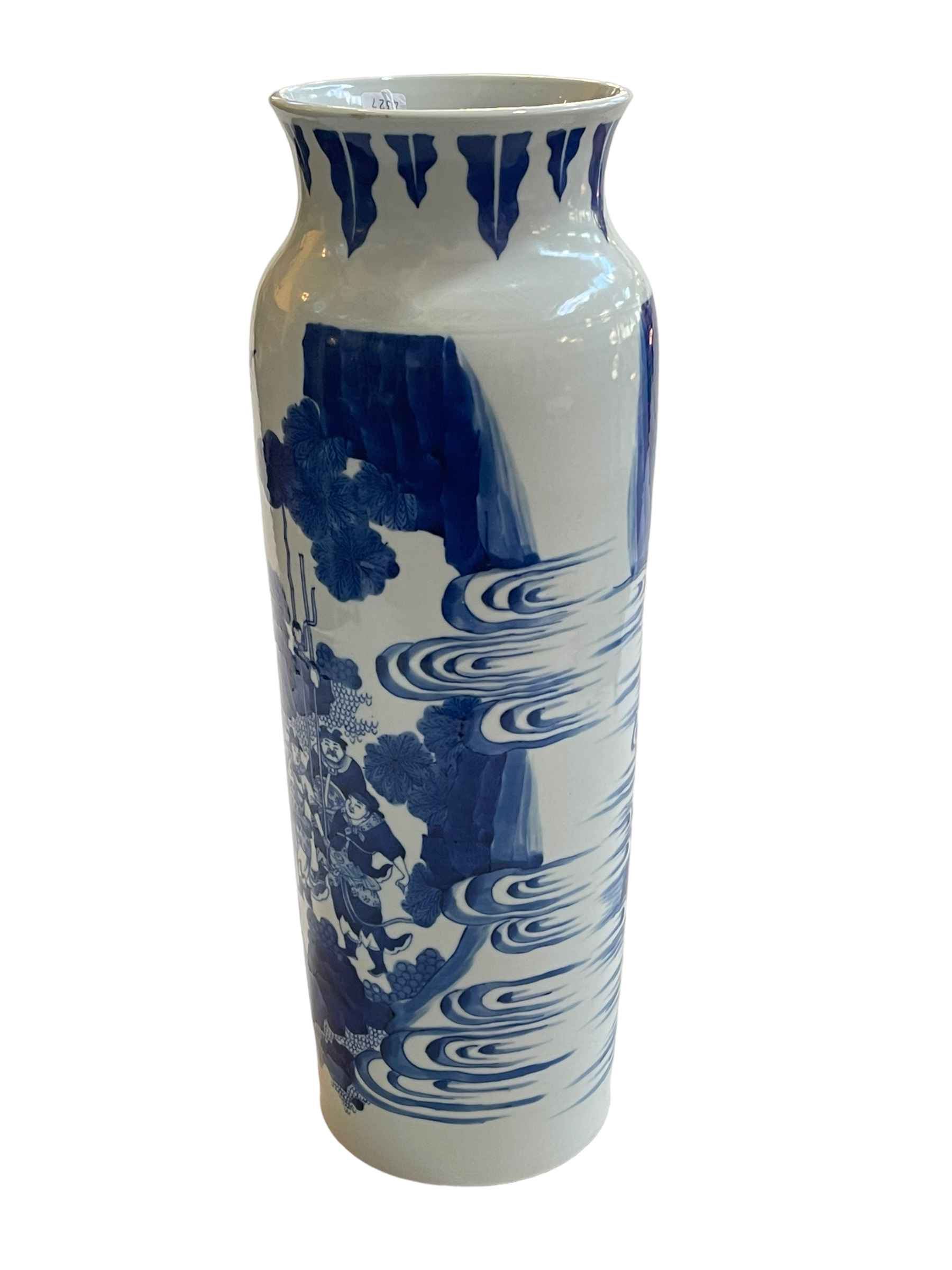 Tall Chinese blue and white sleeve vase with equestrian and other male figures, 45cm. - Image 3 of 4