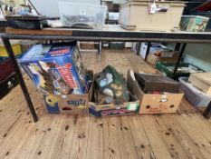 Three boxes of toys including Thunderbirds and Stingray.