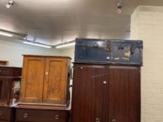 Victorian pine two door fitted cupboard and vintage trunk (2).