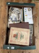 Box of cigarette cards, postcards, FDCs, etc.