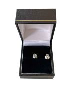 Pair diamond stud earrings in white gold.