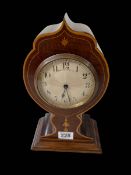 Inlaid mahogany balloon mantel clock, dial signed Bravingtons Ltd, London, 26cm.
