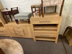 Four piece suite of contemporary oak finish furniture comprising two drawer open bookcase,