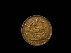 Gold half sovereign, 1905.