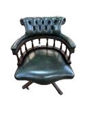 Bottle green buttoned leather Captains style swivel desk chair.