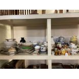 Collection of early Victorian pottery, part tea wares, bust, crested china, etc.