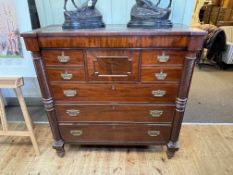 Victorian mahogany chest of seven drawers with ½ turned spiral twist columns on turned legs,