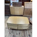 Little used contemporary light oak bow front sideboard and matching four drawer low centre table,