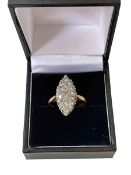 Diamond set 18 carat gold marquise ring, size O.
