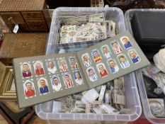 A box of assorted good cigarette, confectionery and tea cards (full and part sets) inc Churchman,