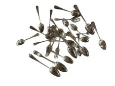 Collection of antique silver flatware including pair of Dorothy Larglands, Newcastle tablespoons.