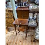 Edwardian mahogany and line inlaid seven drawer music cabinet and inlaid mahogany occasional table