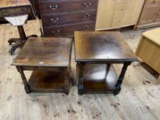 Two similar oak Titchmarsh & Goodwin style lamp tables, largest 56cm by 56cm by 56cm.
