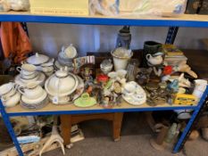 Royal Doulton Sarabande, decorative vases, binoculars, figurines, stein, framed map, light fittings,