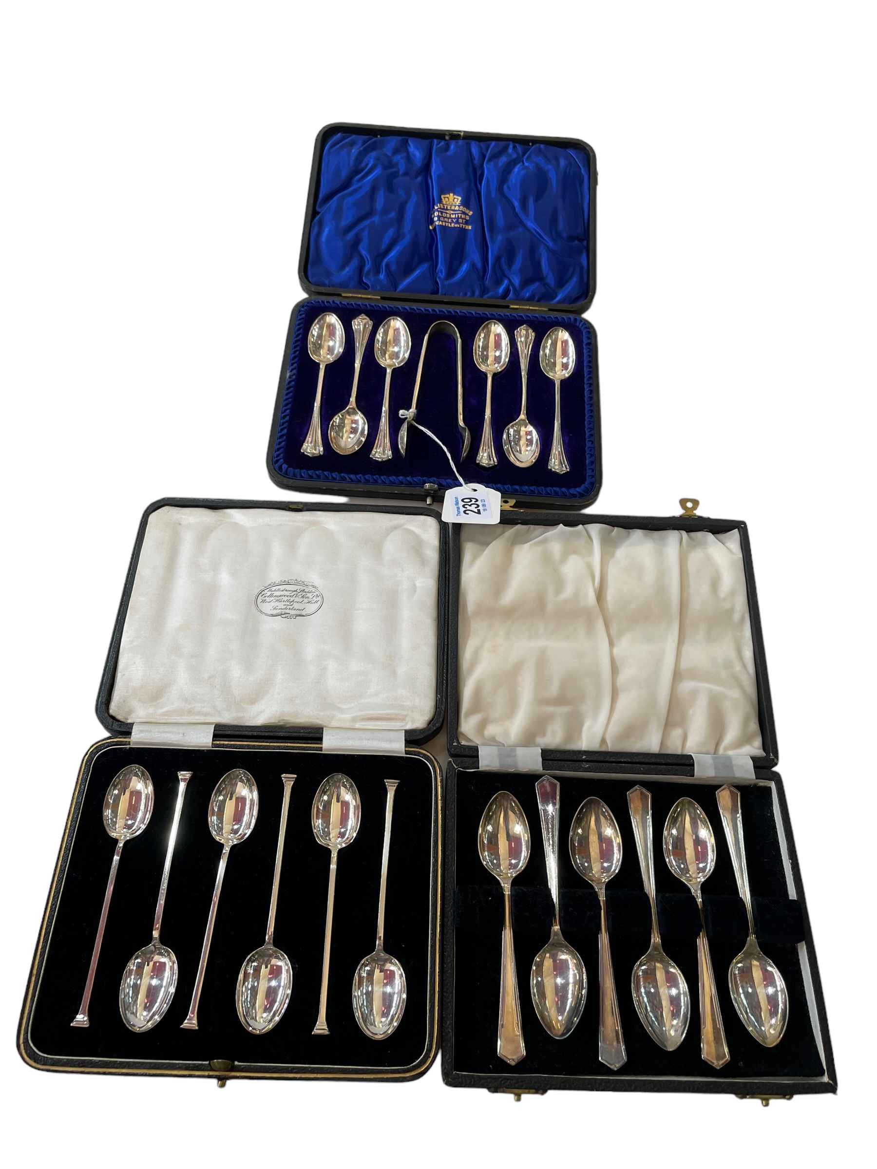 Set of six silver teaspoons and tongs, Sheffield 1902, together with six coffee spoons,