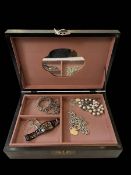 Oriental jewellery box and contents.