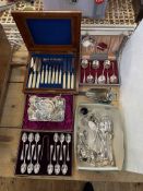 Silver plate including boxed cutlery and egg epergne.