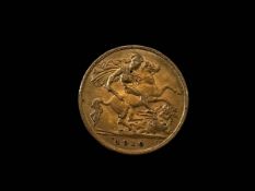 Gold half sovereign, 1910.