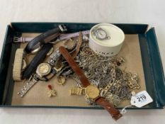 Box of watches and jewellery.