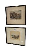 Two small framed watercolours of Irish Dock Scenes, artists monogram lower right,