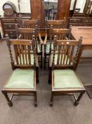 Set of six 1920's/30's oak barley twist dining chairs including pair carvers.