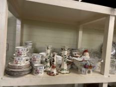 Masons Ironstone candlesticks, part tea wares, glass, inlaid decorative wood panels, etc.