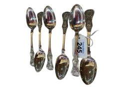 Set of six Newcastle silver Kings pattern teaspoons by John Walton, 1865.