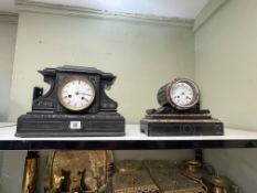 Two slate mantel clocks.