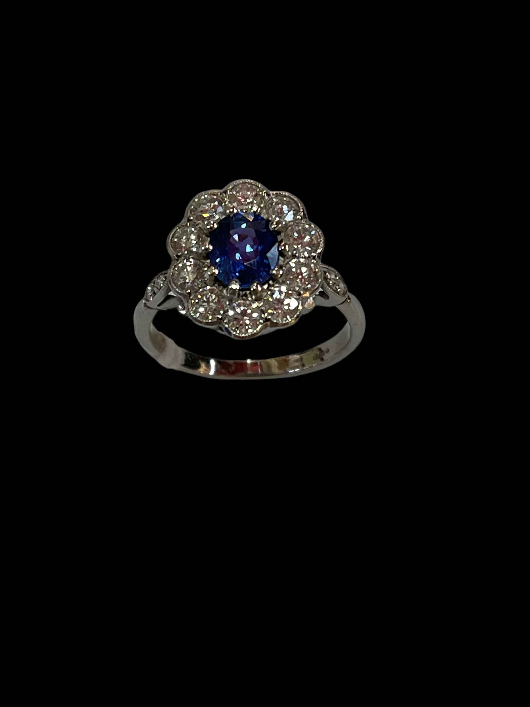 Stunning sapphire and diamond cluster 18 carat white gold ring, - Image 2 of 3