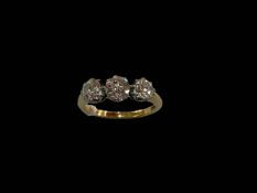 Three stone diamond 18 carat gold ring, total approximately 1.5 carat, size N.