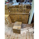 36 drawer oak index cabinet, four drawer oak index cabinet and collection of index drawers,