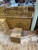 36 drawer oak index cabinet, four drawer oak index cabinet and collection of index drawers,