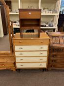 Mid 20th Century two tone five drawer chest and single drawer bedside pedestal (2).
