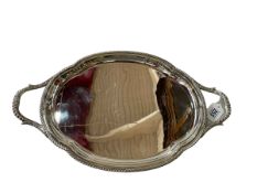 Silver two handled tray of lobed oval form with gadroon border, Birmingham 1966, 45.5cm across.