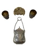 Silver purse with engraved decoration, Birmingham 1915, pair Chinese dragon tots,