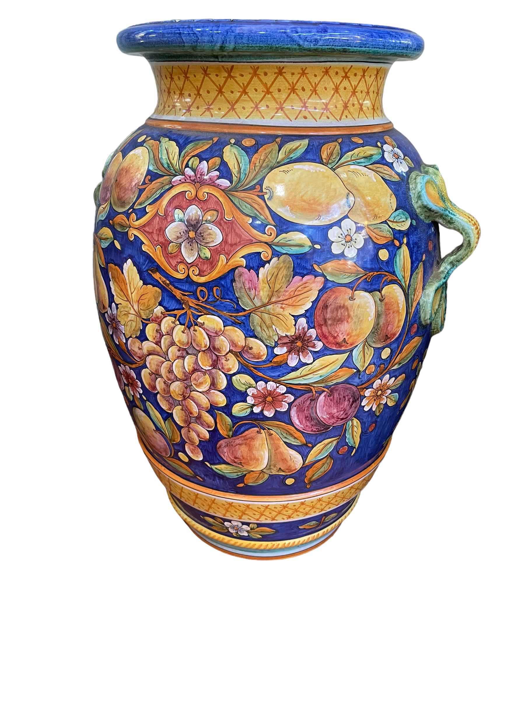 Large Majolica style vase, 78cm high.