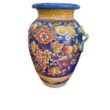 Large Majolica style vase, 78cm high.