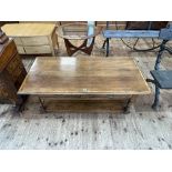 Oak and line inlaid rectangular two drawer low centre table with undershelf, 46.