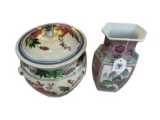 Chinese Republic vase with mountain landscape, 24cm, and large lidded jar (2).