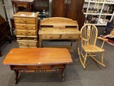 Victoria pine dressing table and pair three drawer pedestals,