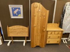 Child's light oak space themed four piece bedroom suite comprising single door wardrobe,