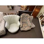 1930's tub chair and early 20th Century arm and nursing chairs in matching fabric (3).